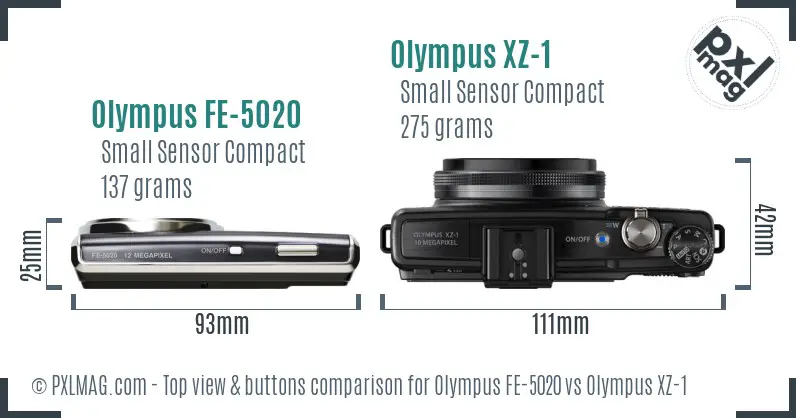 Olympus FE-5020 vs Olympus XZ-1 top view buttons comparison