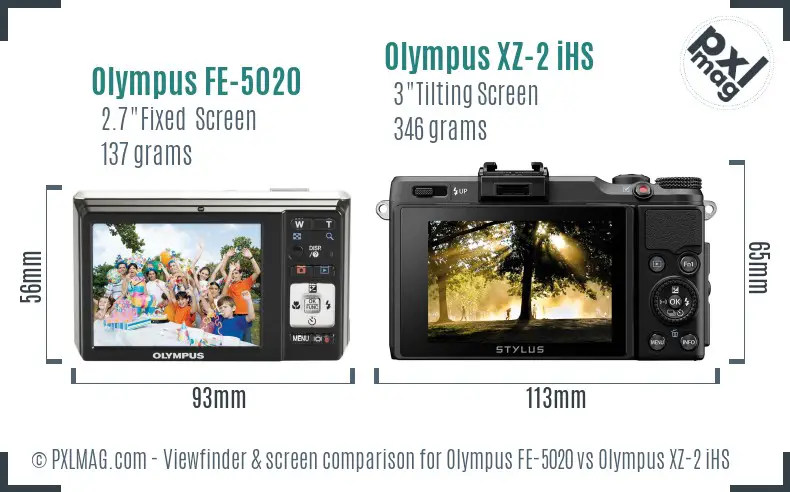 Olympus FE-5020 vs Olympus XZ-2 iHS Screen and Viewfinder comparison