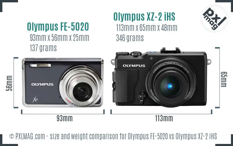 Olympus FE-5020 vs Olympus XZ-2 iHS size comparison