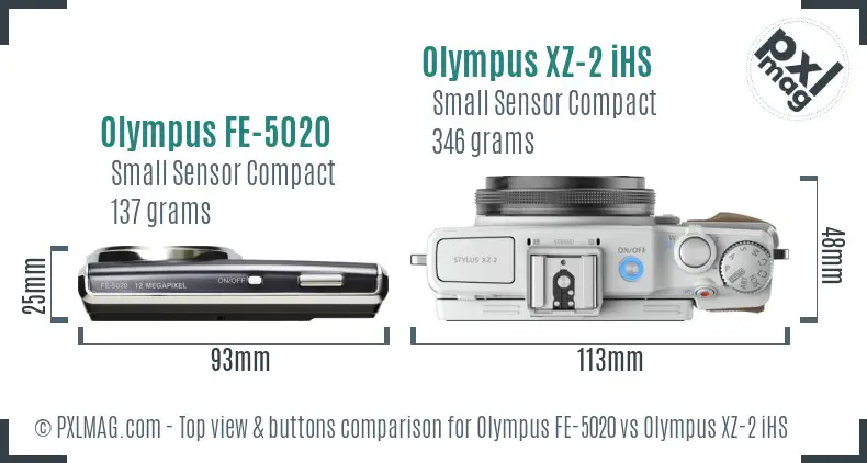 Olympus FE-5020 vs Olympus XZ-2 iHS top view buttons comparison