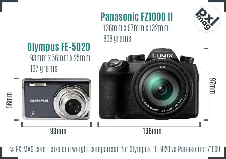 Olympus FE-5020 vs Panasonic FZ1000 II size comparison