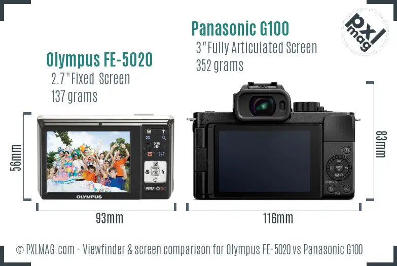 Olympus FE-5020 vs Panasonic G100 Screen and Viewfinder comparison
