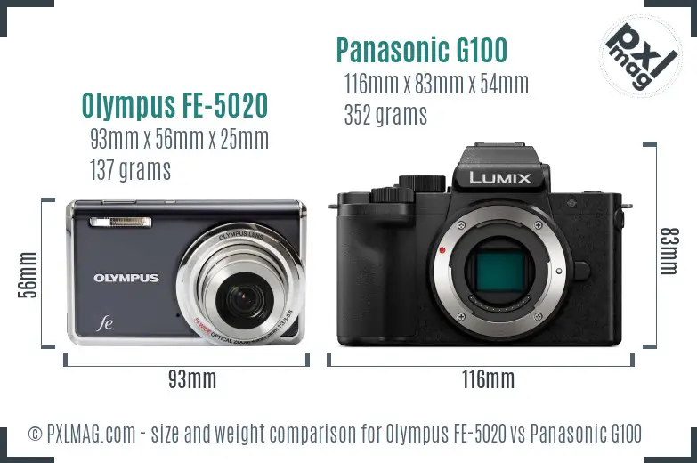 Olympus FE-5020 vs Panasonic G100 size comparison
