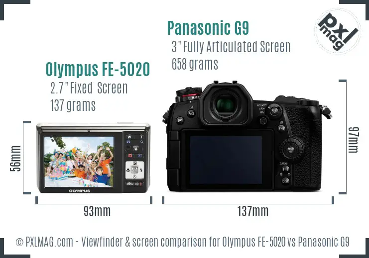 Olympus FE-5020 vs Panasonic G9 Screen and Viewfinder comparison