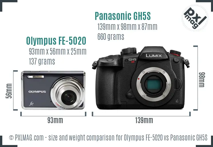Olympus FE-5020 vs Panasonic GH5S size comparison