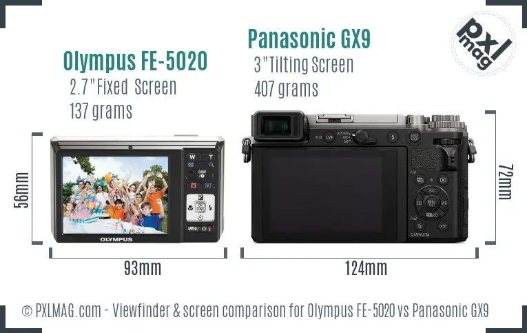 Olympus FE-5020 vs Panasonic GX9 Screen and Viewfinder comparison