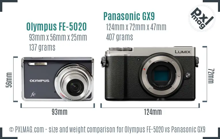 Olympus FE-5020 vs Panasonic GX9 size comparison