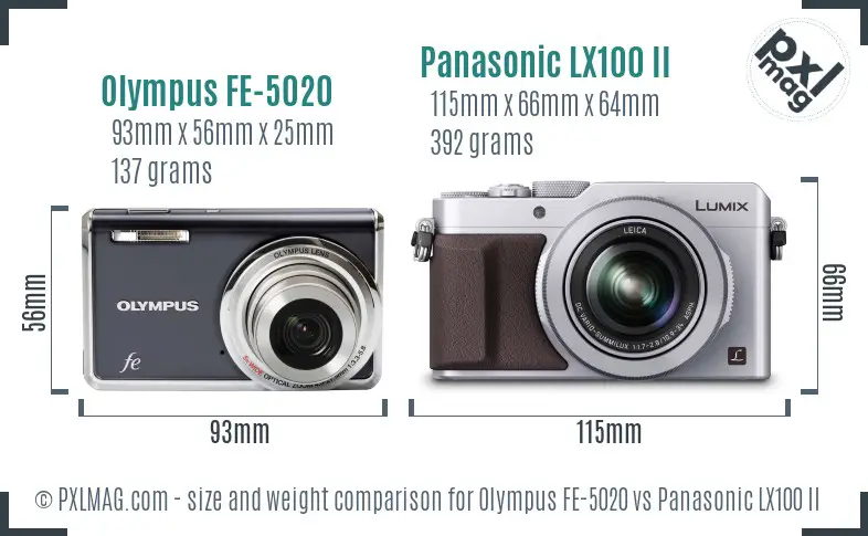 Olympus FE-5020 vs Panasonic LX100 II size comparison