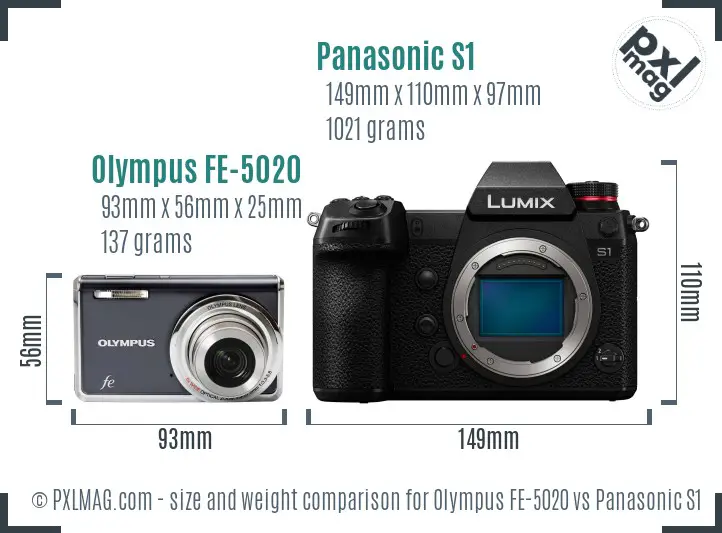 Olympus FE-5020 vs Panasonic S1 size comparison