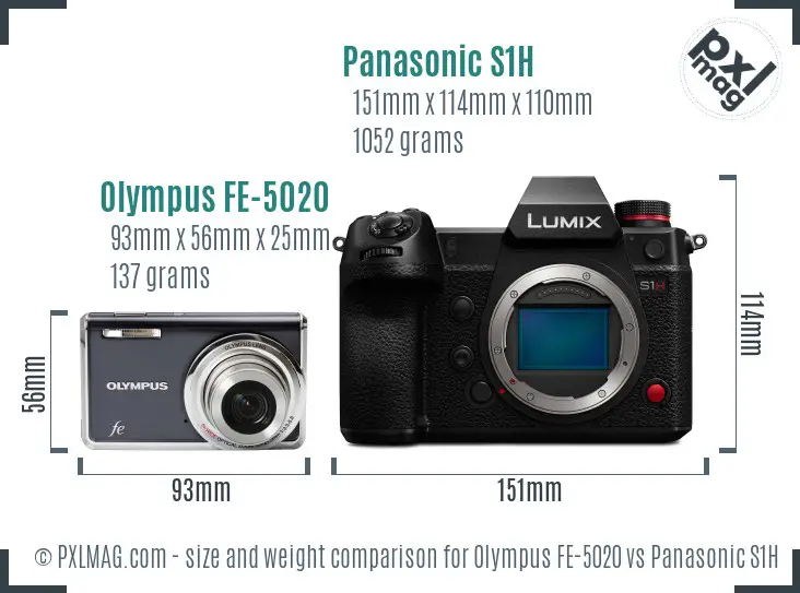 Olympus FE-5020 vs Panasonic S1H size comparison