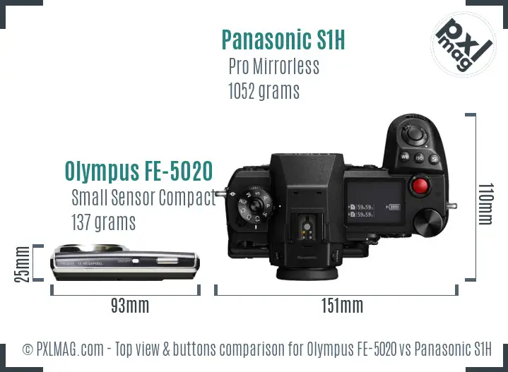 Olympus FE-5020 vs Panasonic S1H top view buttons comparison
