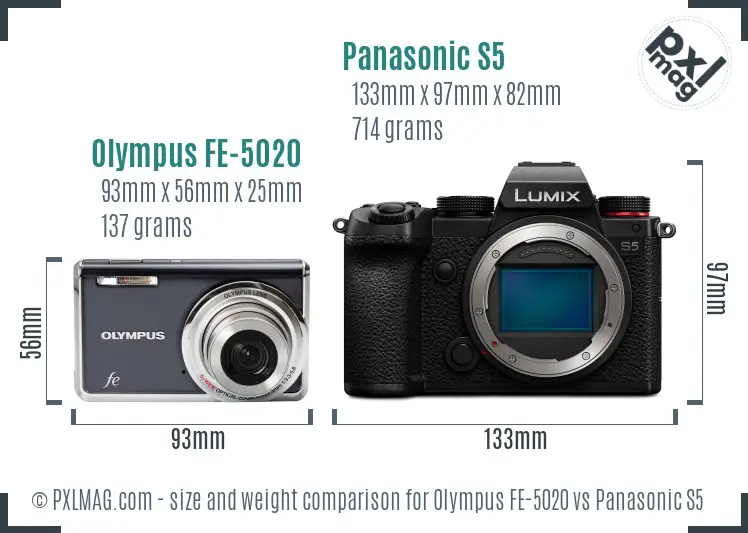 Olympus FE-5020 vs Panasonic S5 size comparison