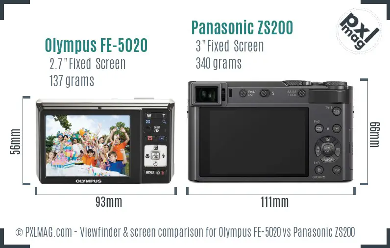 Olympus FE-5020 vs Panasonic ZS200 Screen and Viewfinder comparison