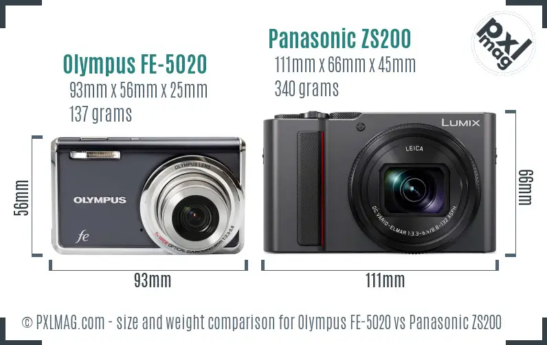 Olympus FE-5020 vs Panasonic ZS200 size comparison