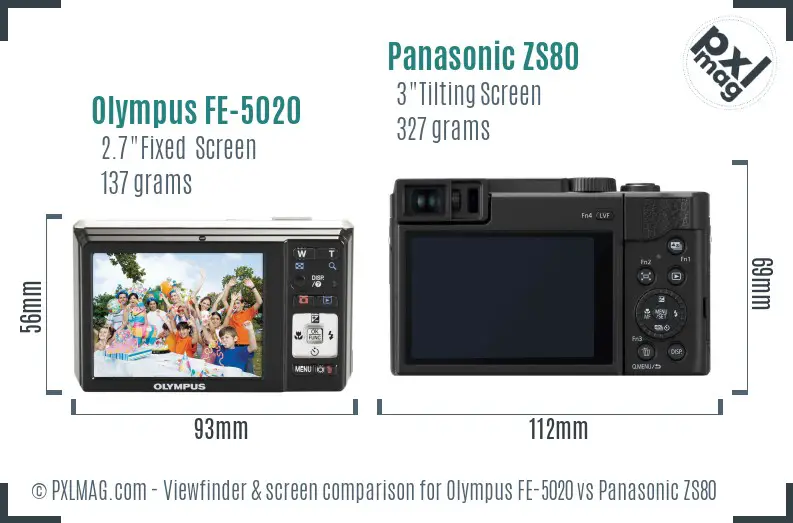 Olympus FE-5020 vs Panasonic ZS80 Screen and Viewfinder comparison
