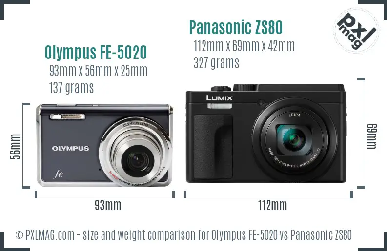 Olympus FE-5020 vs Panasonic ZS80 size comparison