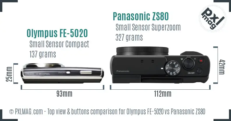 Olympus FE-5020 vs Panasonic ZS80 top view buttons comparison