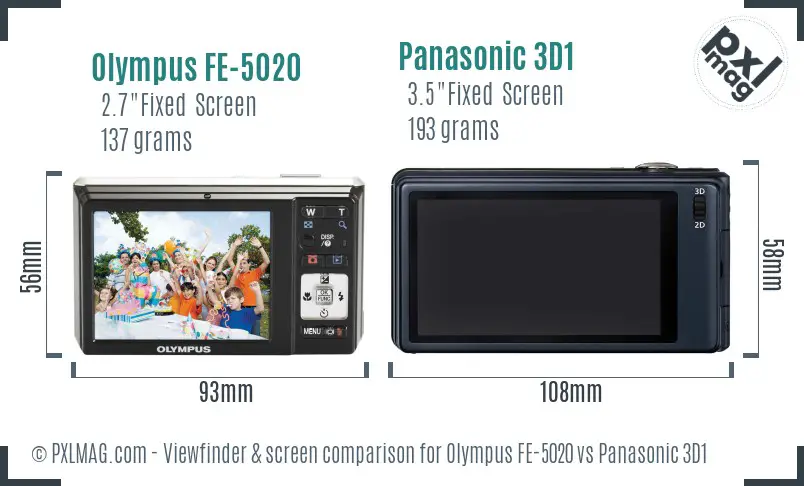 Olympus FE-5020 vs Panasonic 3D1 Screen and Viewfinder comparison