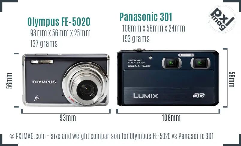 Olympus FE-5020 vs Panasonic 3D1 size comparison