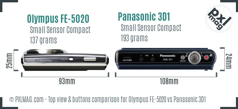 Olympus FE-5020 vs Panasonic 3D1 top view buttons comparison