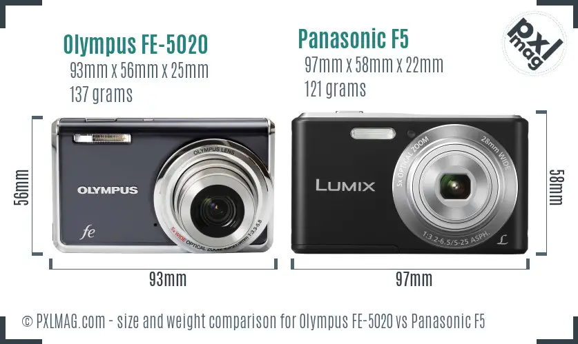 Olympus FE-5020 vs Panasonic F5 size comparison