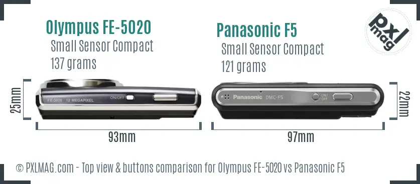 Olympus FE-5020 vs Panasonic F5 top view buttons comparison
