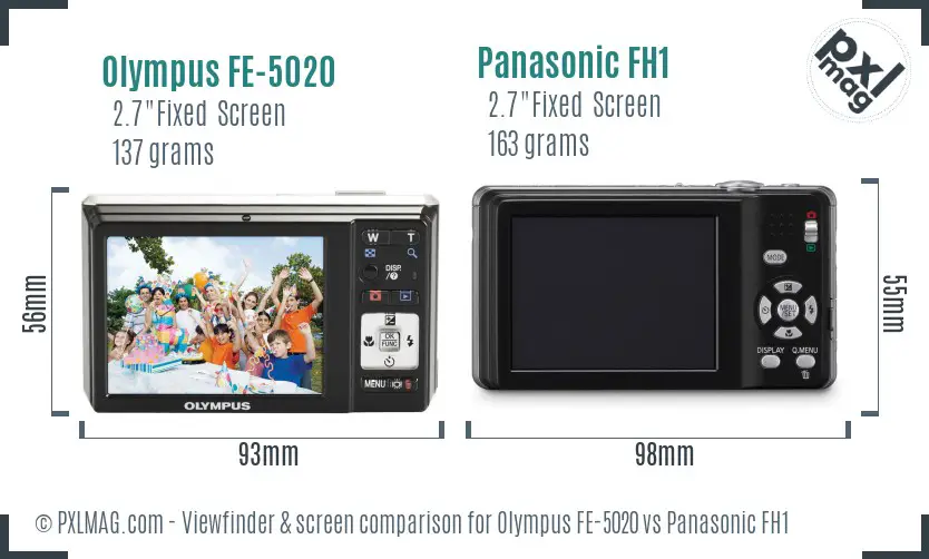 Olympus FE-5020 vs Panasonic FH1 Screen and Viewfinder comparison