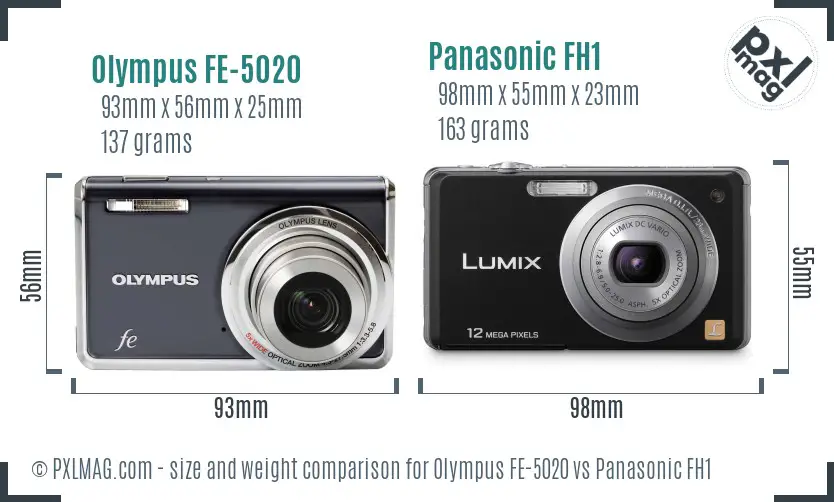 Olympus FE-5020 vs Panasonic FH1 size comparison