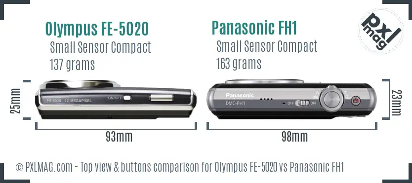 Olympus FE-5020 vs Panasonic FH1 top view buttons comparison