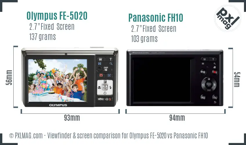 Olympus FE-5020 vs Panasonic FH10 Screen and Viewfinder comparison