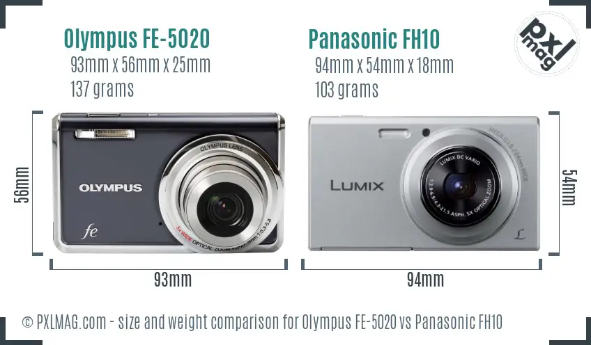 Olympus FE-5020 vs Panasonic FH10 size comparison