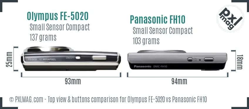 Olympus FE-5020 vs Panasonic FH10 top view buttons comparison