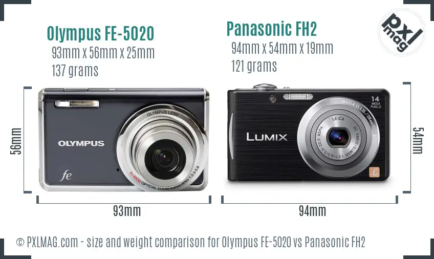 Olympus FE-5020 vs Panasonic FH2 size comparison