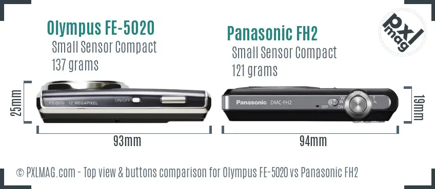 Olympus FE-5020 vs Panasonic FH2 top view buttons comparison