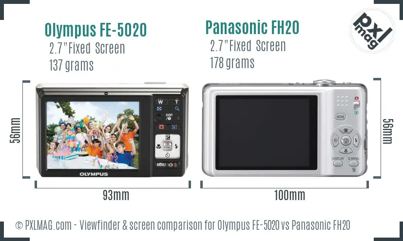 Olympus FE-5020 vs Panasonic FH20 Screen and Viewfinder comparison