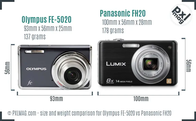Olympus FE-5020 vs Panasonic FH20 size comparison