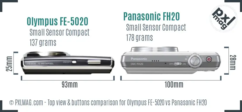 Olympus FE-5020 vs Panasonic FH20 top view buttons comparison