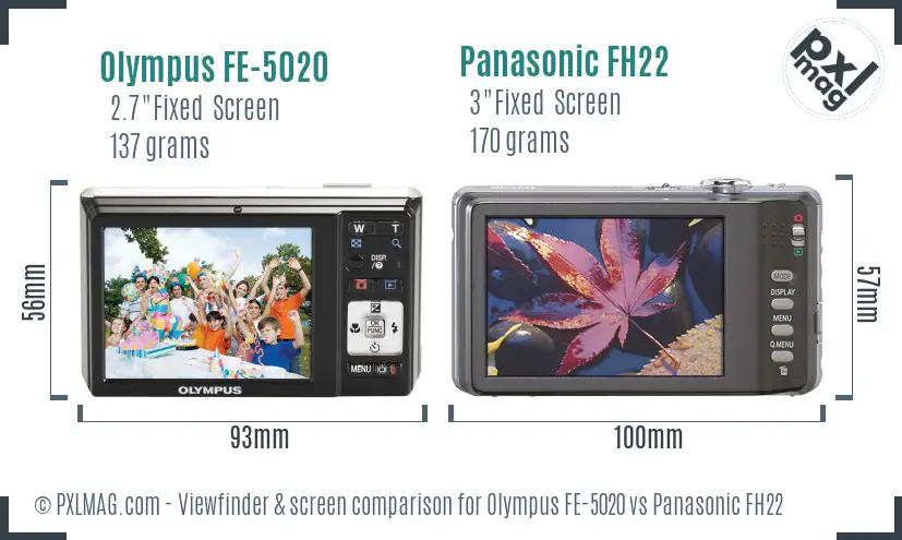 Olympus FE-5020 vs Panasonic FH22 Screen and Viewfinder comparison
