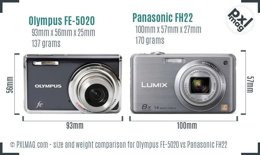 Olympus FE-5020 vs Panasonic FH22 size comparison