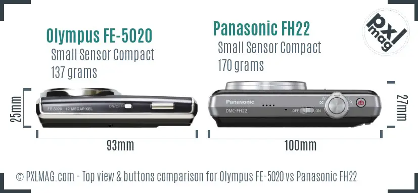 Olympus FE-5020 vs Panasonic FH22 top view buttons comparison