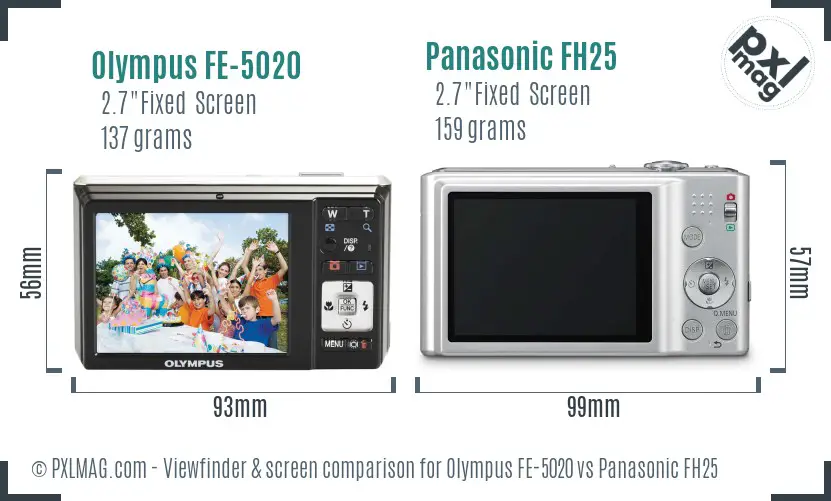 Olympus FE-5020 vs Panasonic FH25 Screen and Viewfinder comparison