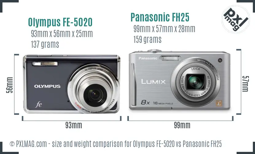 Olympus FE-5020 vs Panasonic FH25 size comparison