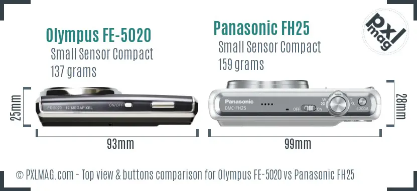 Olympus FE-5020 vs Panasonic FH25 top view buttons comparison