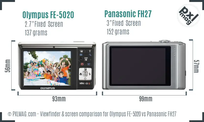 Olympus FE-5020 vs Panasonic FH27 Screen and Viewfinder comparison