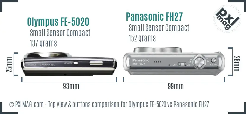 Olympus FE-5020 vs Panasonic FH27 top view buttons comparison