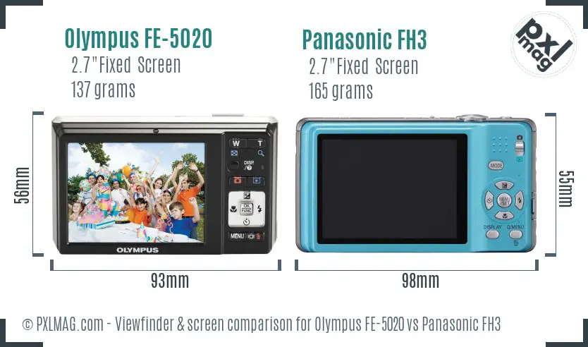 Olympus FE-5020 vs Panasonic FH3 Screen and Viewfinder comparison