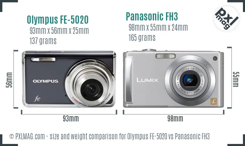 Olympus FE-5020 vs Panasonic FH3 size comparison