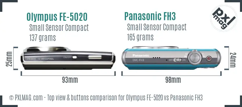 Olympus FE-5020 vs Panasonic FH3 top view buttons comparison