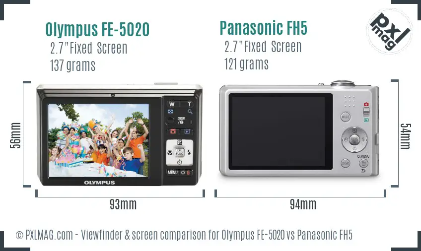 Olympus FE-5020 vs Panasonic FH5 Screen and Viewfinder comparison