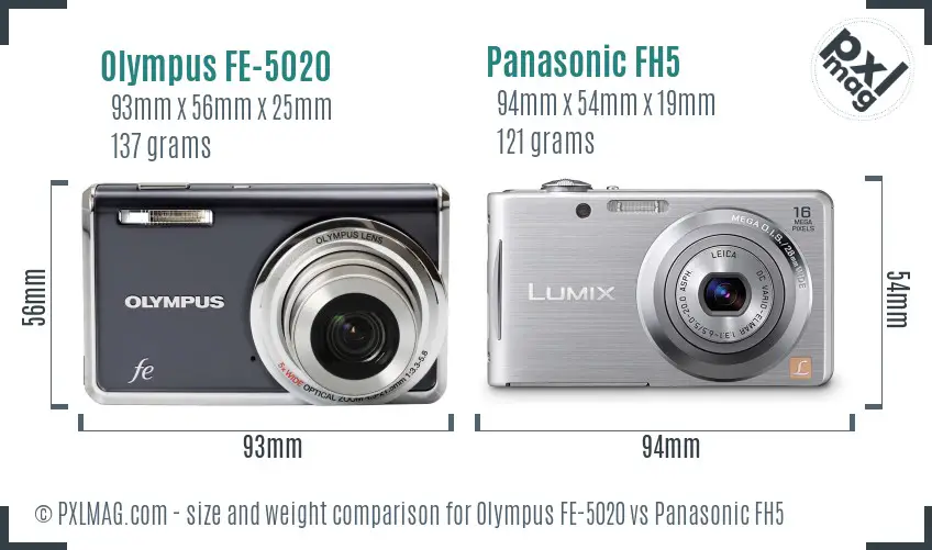 Olympus FE-5020 vs Panasonic FH5 size comparison